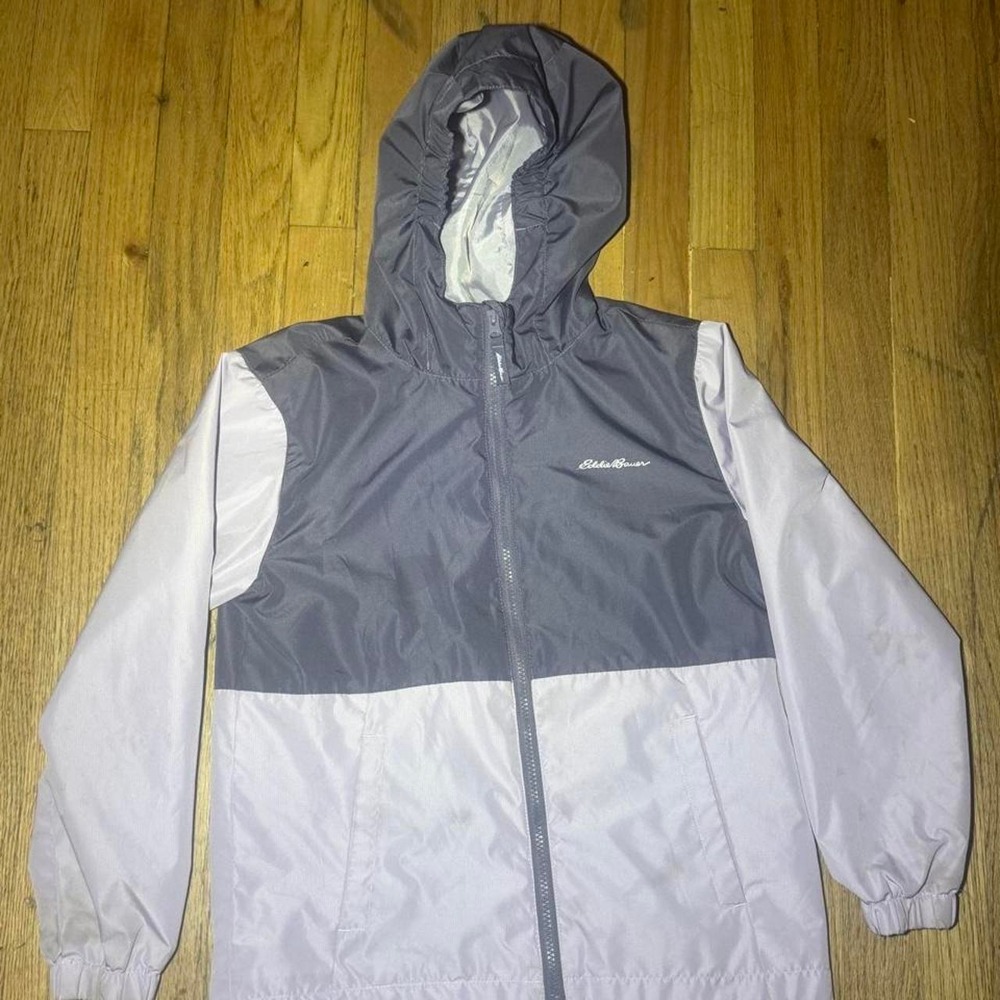Eddie Bauer Kids Windbreaker Jacket Hooded Full Zip Colorblock Gray M 10/12 - Picture 5 of 8